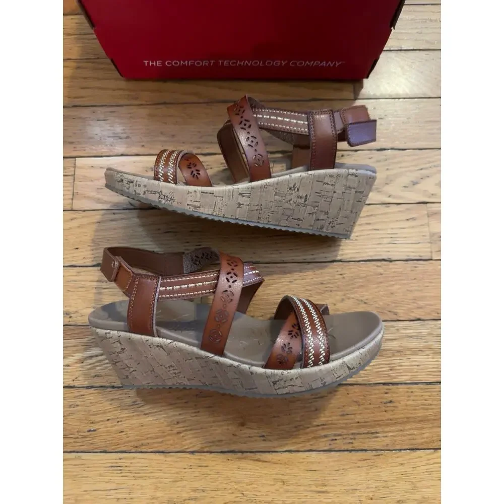 Skechers Arch Fit Beverlee Tiger Posse 2.0 Wedge Sandals Brown Women’s 7